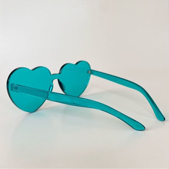 Heart Shaped Rimless Sunglasses - Blue - Picture 3 of 6